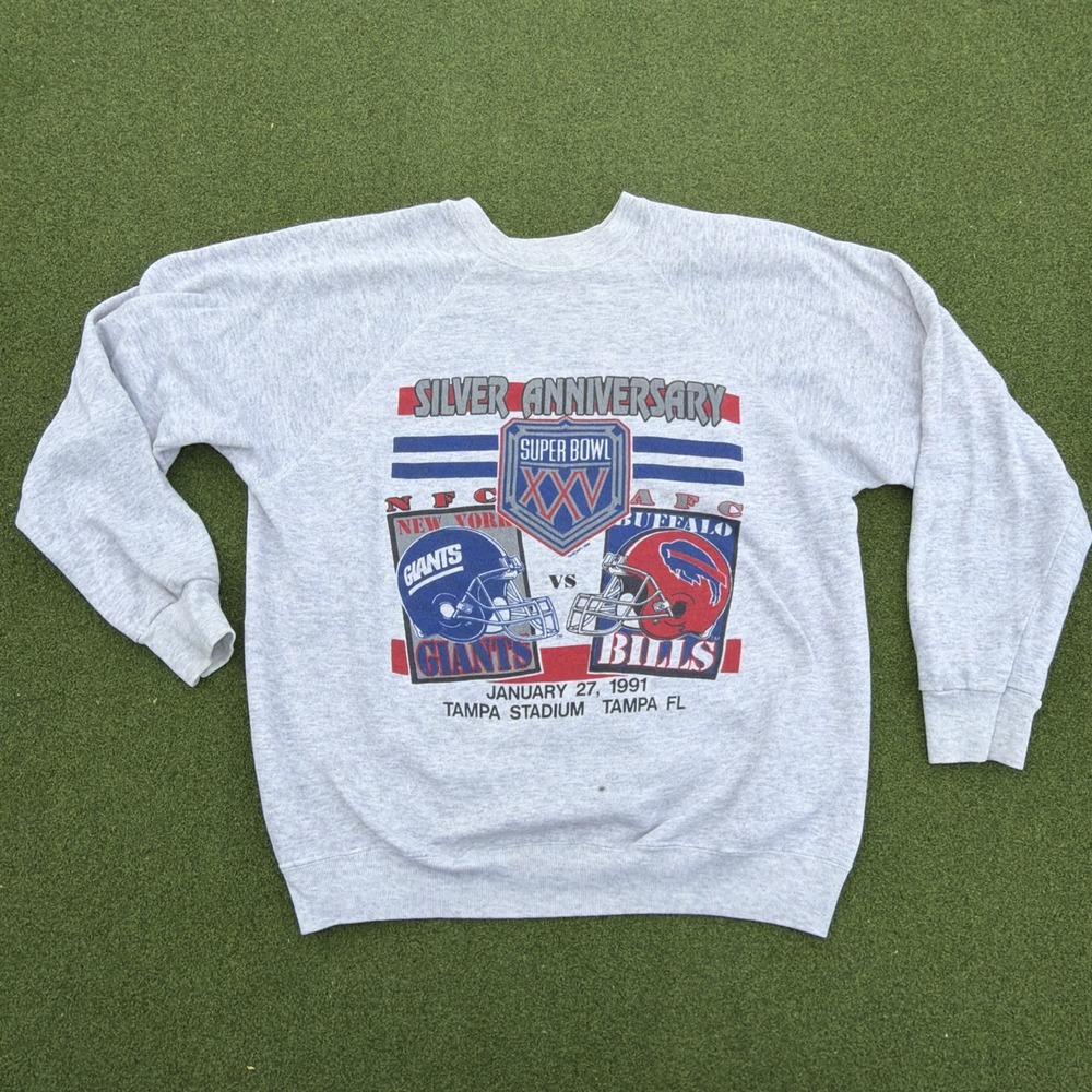 Vintage 1991 Super Bowl XXV Crewneck Sweatshirt Tultex USA Giants Bills Large